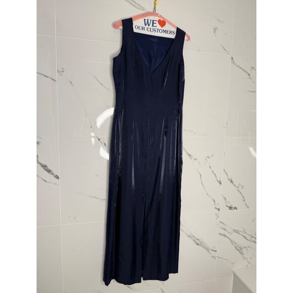 Vintage 90’s Y2K Blue Sleeveless Gown With Floral Glitter dark romantic 8 prom - Picture 3 of 7